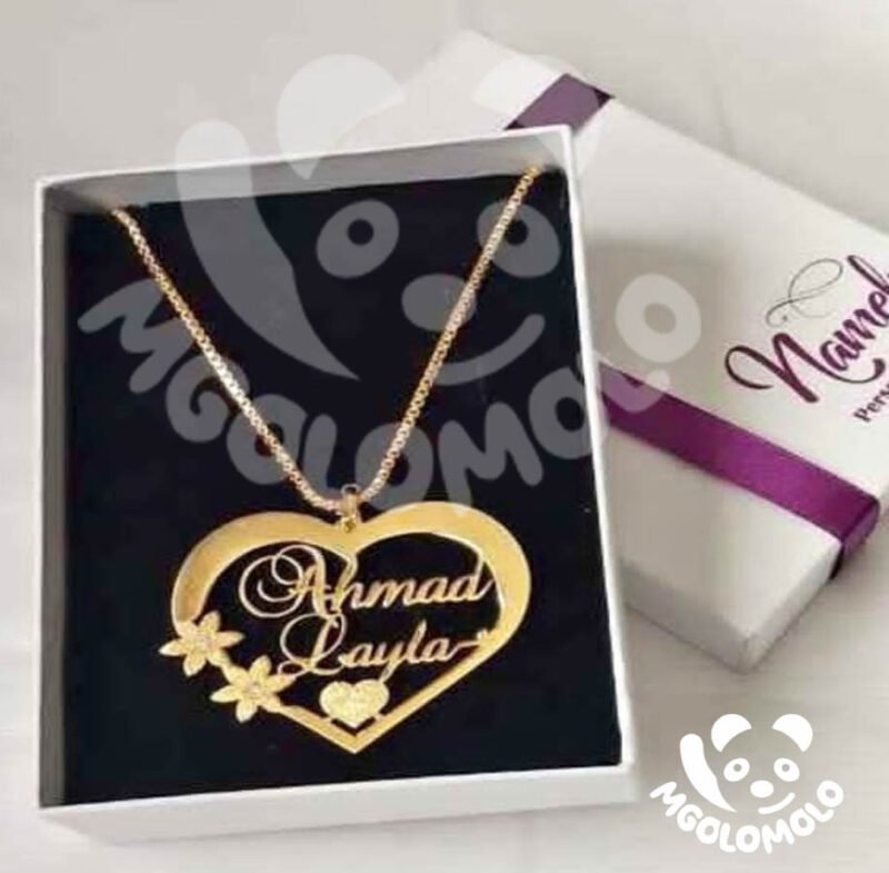 Heart Shape Necklace Double Name Locket Chain