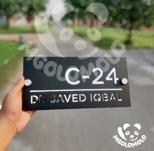 Black And Silver Acrylic House Name Plate.